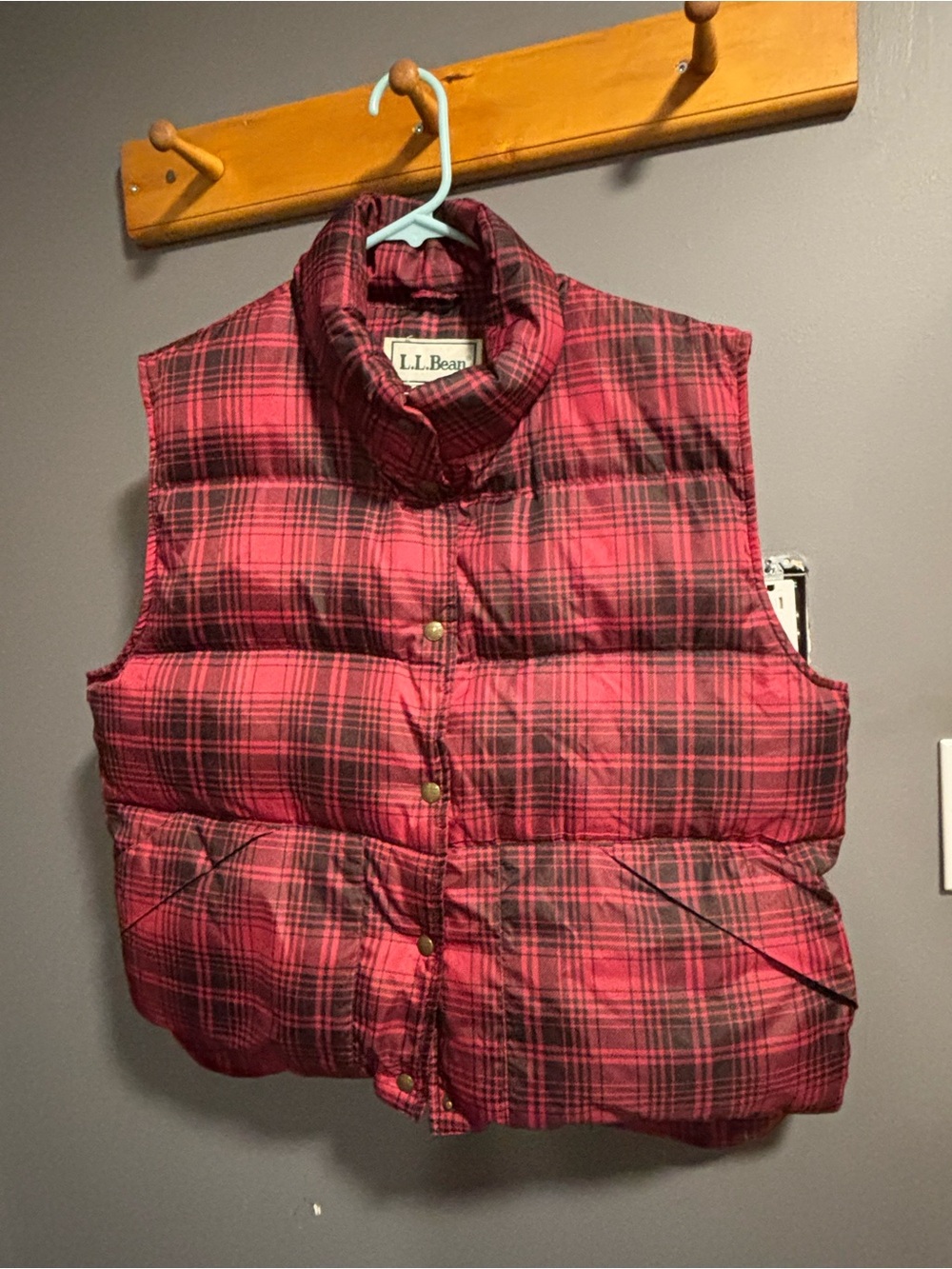 Vintage L.L. Bean Men’s Red Plaid Quilted Down Vest